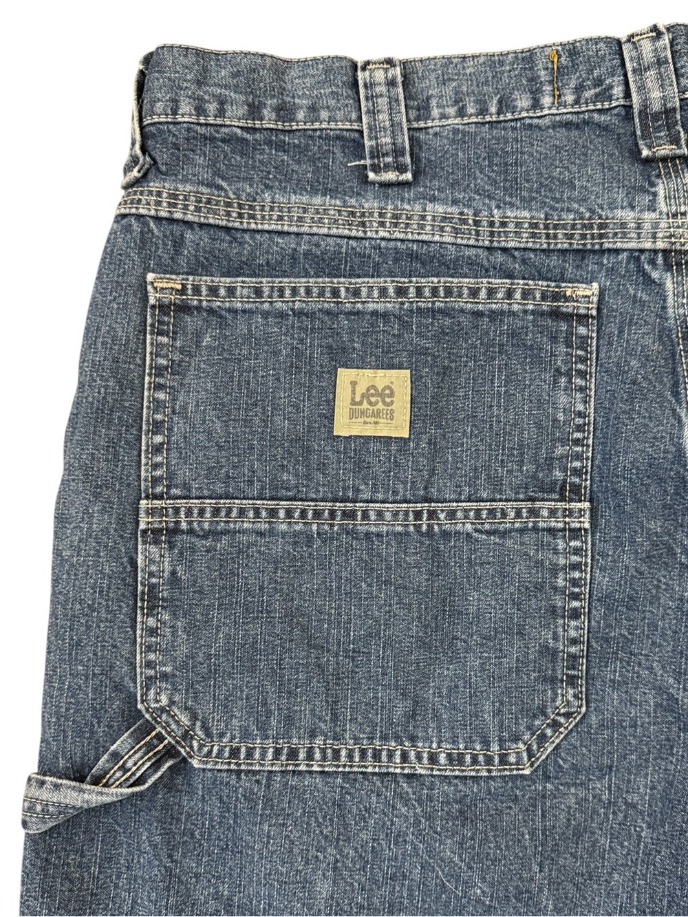 Lee Dungarees Carpenter Jean Shorts 38L Y2K Baggy Skater Fits 36x12 Medium Blue - Picture 3 of 15